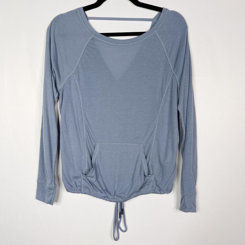 Calvin Klein Performance XSmall Blue Tie Bottom Open Back Long Sleeve Top Scoop